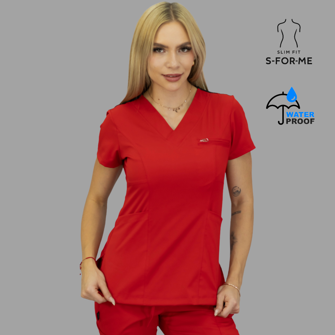 Conjunto Quirúrgico Mujer · Modelo 501 Slim Fit · Rojo / Negro | Stretch