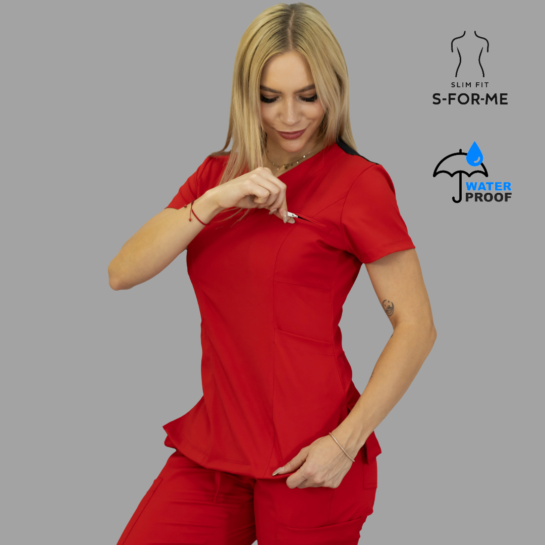 Conjunto Quirúrgico Mujer · Modelo 501 Slim Fit · Rojo / Negro | Stretch