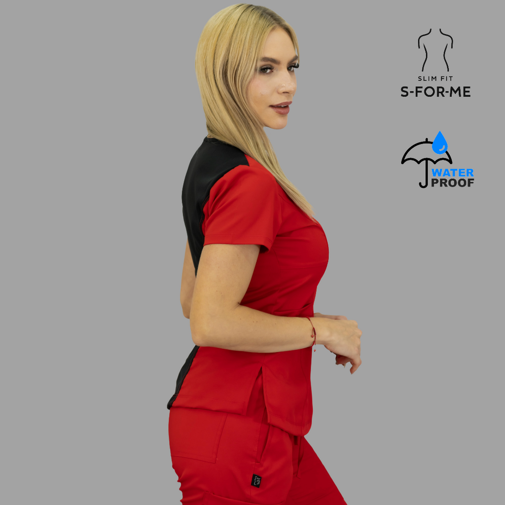 Conjunto Quirúrgico Mujer · Modelo 501 Slim Fit · Rojo / Negro | Stretch