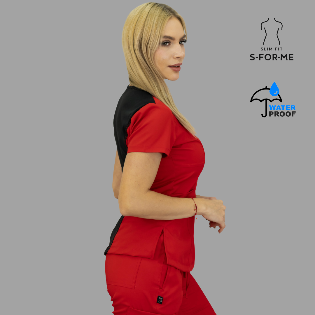 Conjunto Quirúrgico Mujer · Modelo 501 Slim Fit · Rojo / Negro | Stretch