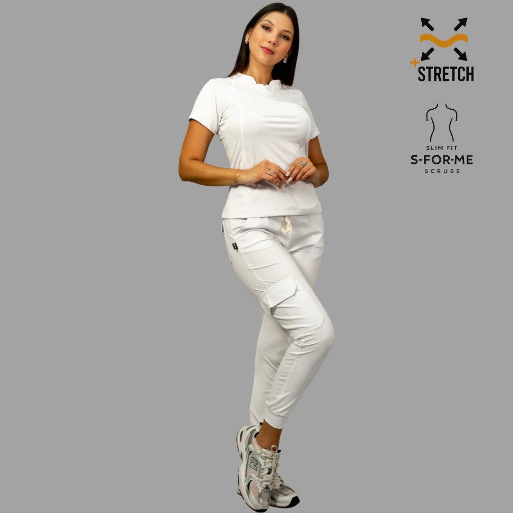 Conjunto Quirúrgico Blanco para Mujer – Estilo 910 | Super Stretch Slim Fit