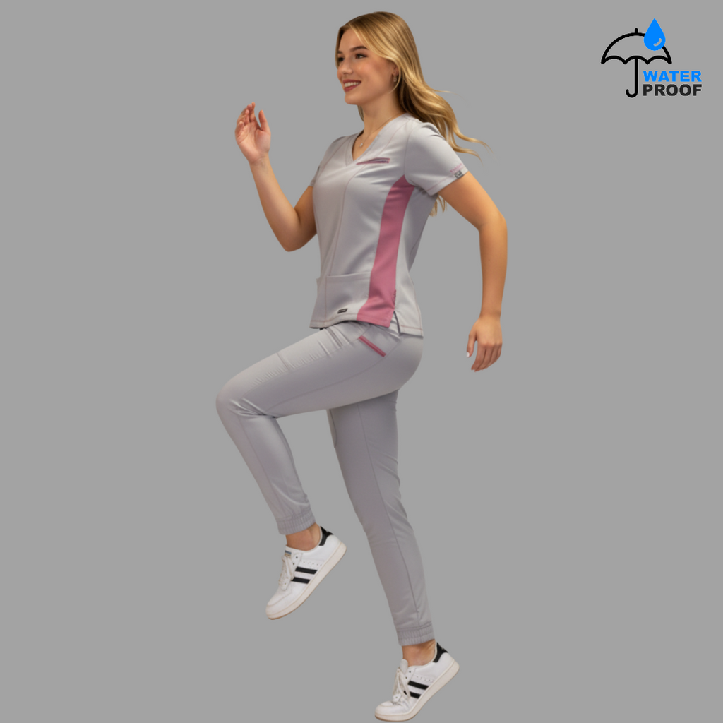 Conjunto Quirúrgico Antifluido Mujer – Estilo 300 Gris Perla/Palo de Rosa