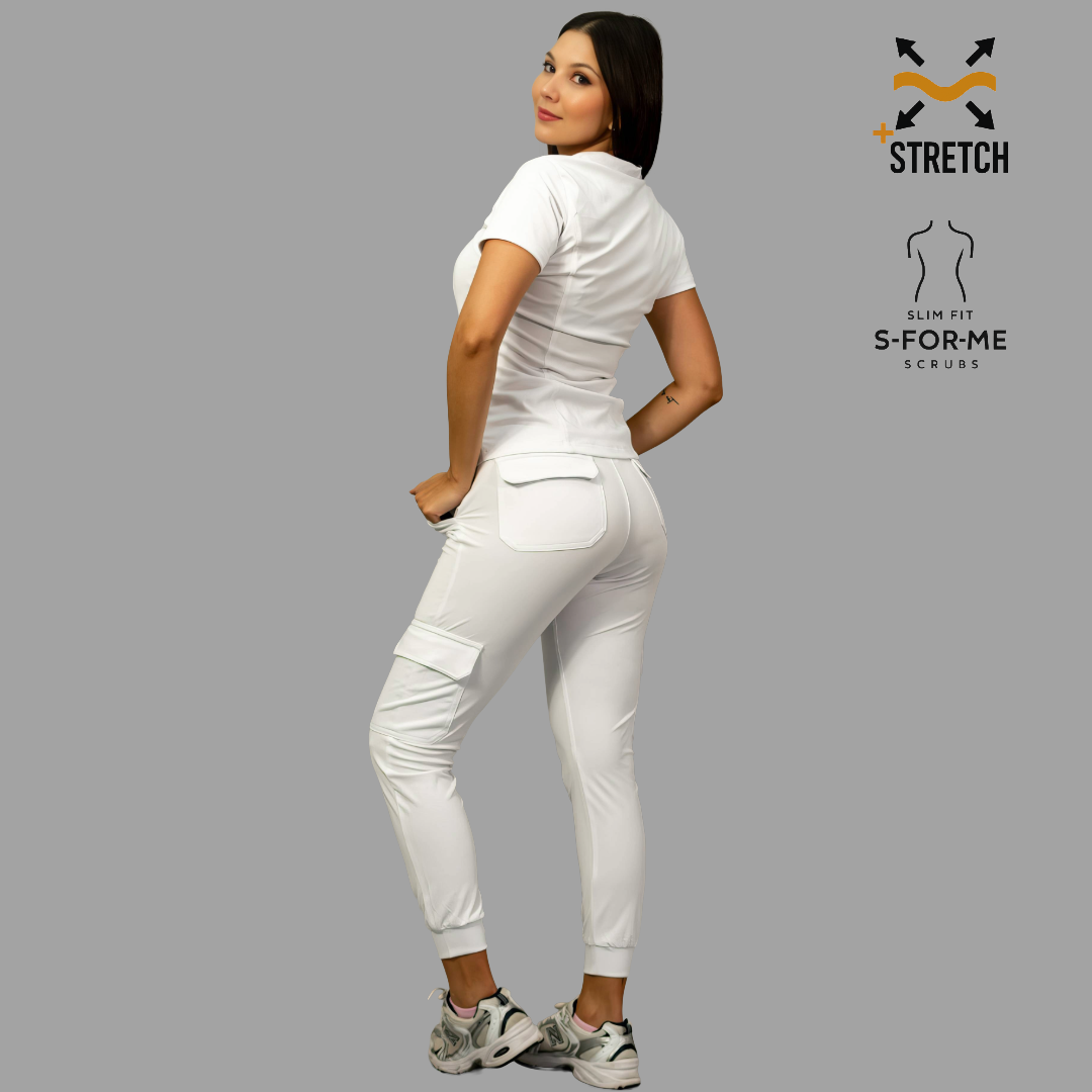 Conjunto Quirúrgico Blanco para Mujer – Estilo 910 | Super Stretch Slim Fit
