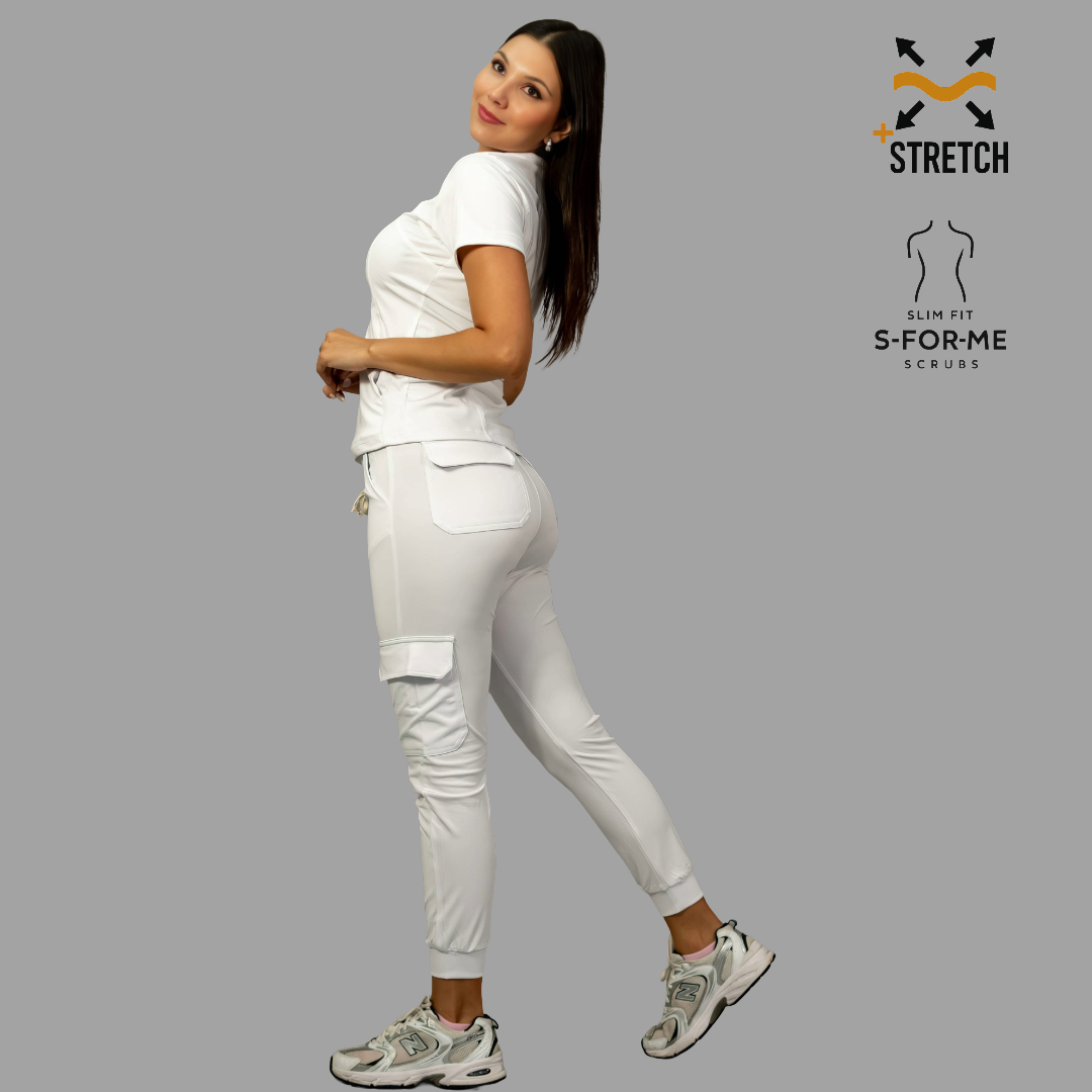 Conjunto Quirúrgico Blanco para Mujer – Estilo 910 | Super Stretch Slim Fit