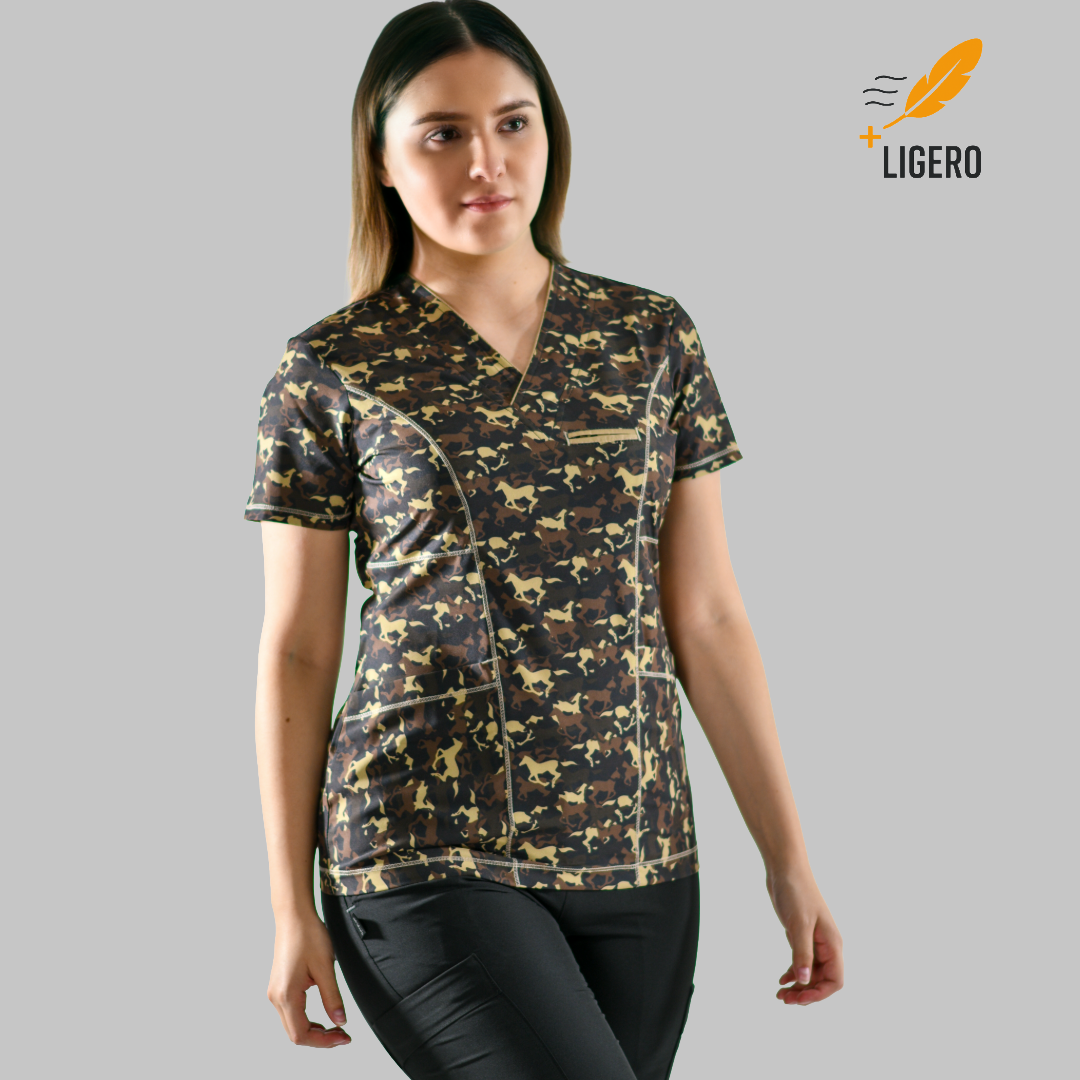 Womens Scrub Top 501 Horses