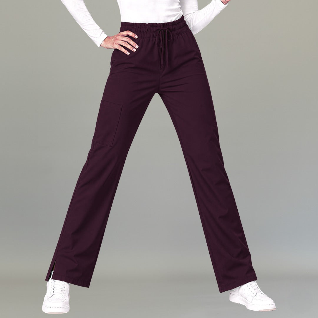 Pantalón médico Vino Cherry modelo 502, vista frontal mostrando caída recta.