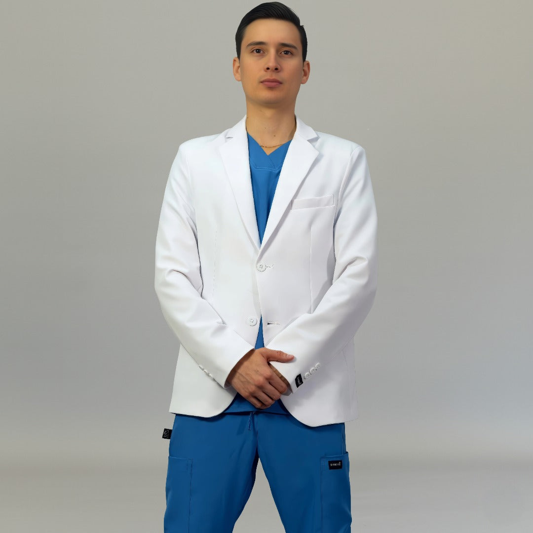 saco medico alviero blanco hombre con forro vista lateral Sandel Medica