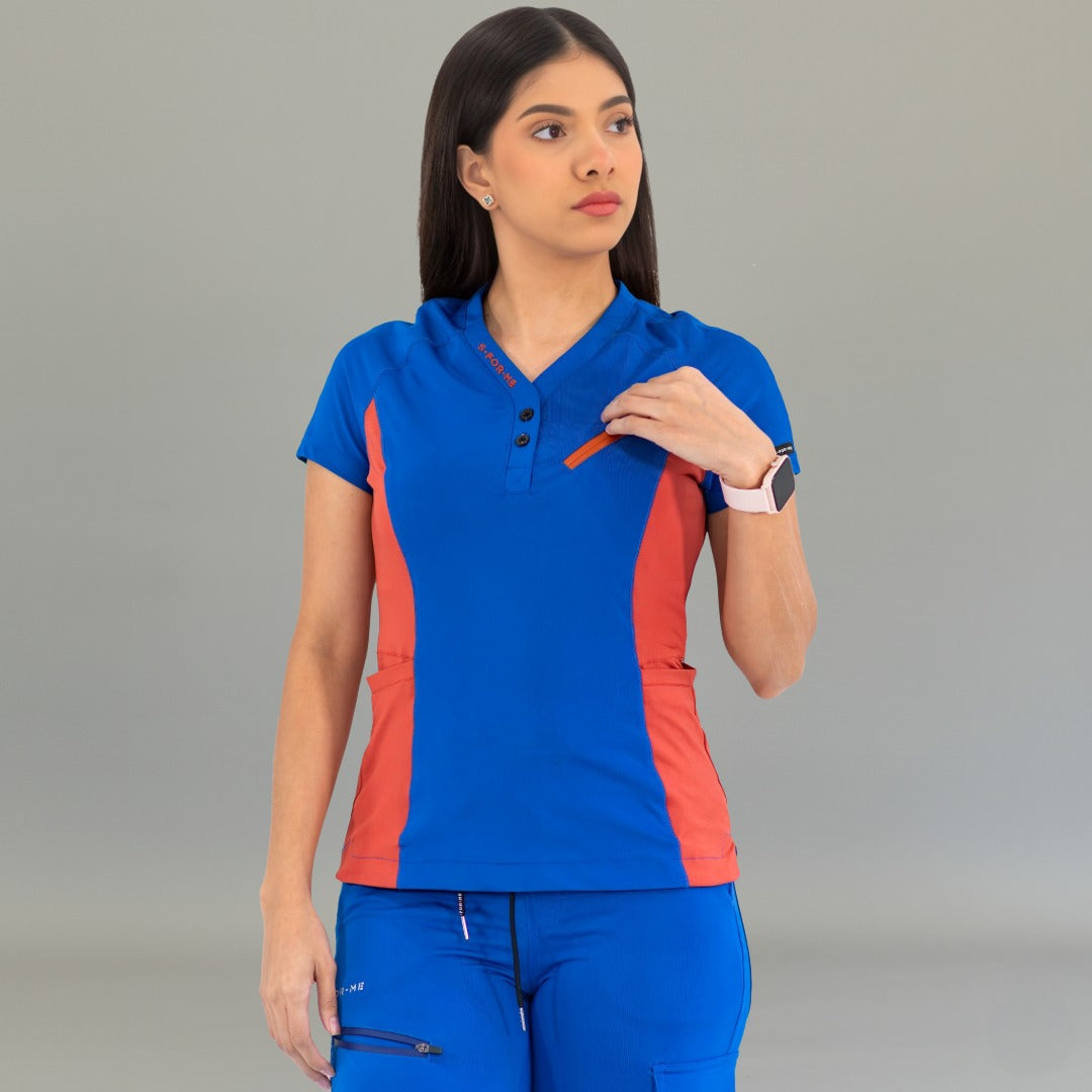 scrubs azul rey con naranja para mujer super stretch