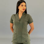 Women's Top 930 Olive Green Super Stretch scrub top front view by S-FORME