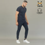 Look completo de uniforme médico azul marino hombre con filipina Scrubs 901