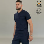 Filipina médica azul marino para hombre Scrubs 901 con ajuste slim fit vista frontal