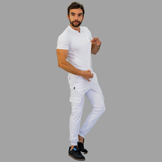 Conjunto Quirúrgico Blanco para Hombre – Estilo 910 | Super Stretch Slim Fit