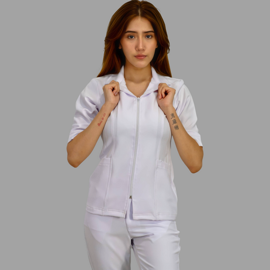 Filipina Stretch Extra Blanca Cuello Sport 3/4 Manga Dama, Antifluido