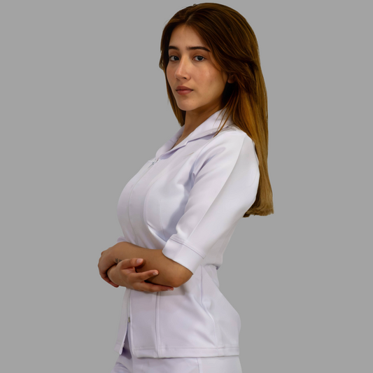 Filipina Médica Pure White sport/ cierre Mujer Manga 3/4 Antifluido