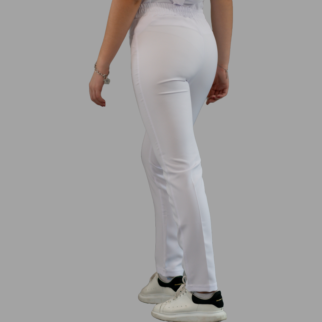 Pantalón Clínico Blanco Mujer Stretch Antifluido Pretina Elástica