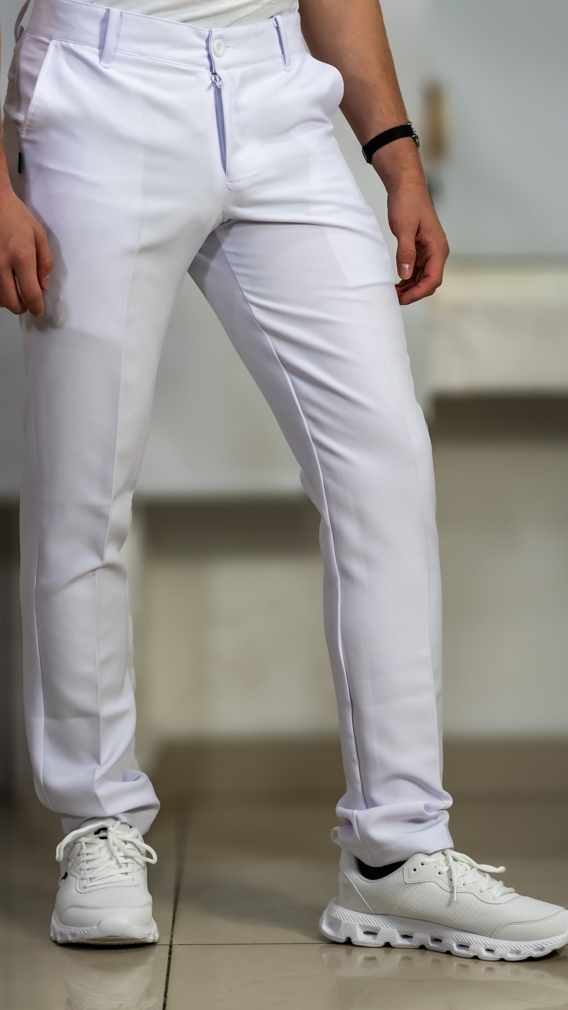 Pantalon Blanco Pretina Pure White Caballero Antifluido