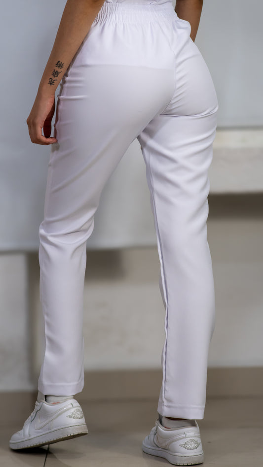 Pantalón Stretch Blanco Puro Pretina/Elástico Mujer Antifluido