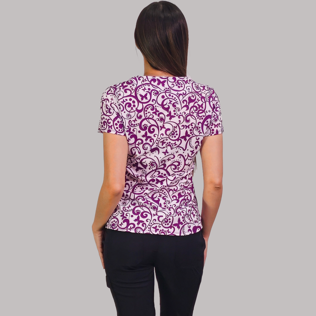 Filipina Quirurgica Dama Estampado Grape Butterfly, Scrubs 600 (Uniformes Médicos)