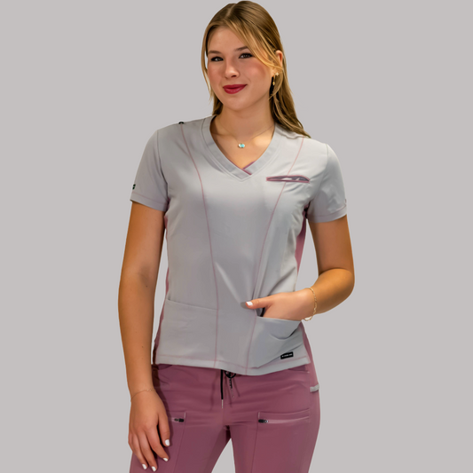Filipina Quirúrgica Gris Perla/Rosa Mujer, Scrubs Antifluido Est. 300