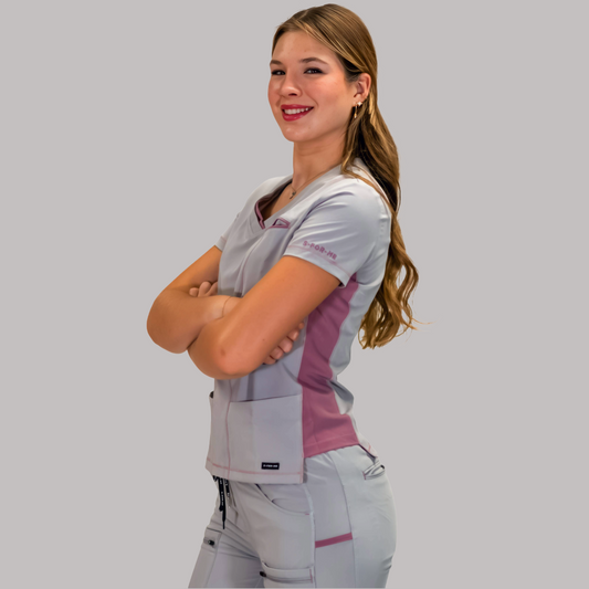 Filipina Quirúrgica Gris Perla/Rosa Mujer, Scrubs Antifluido Est. 300