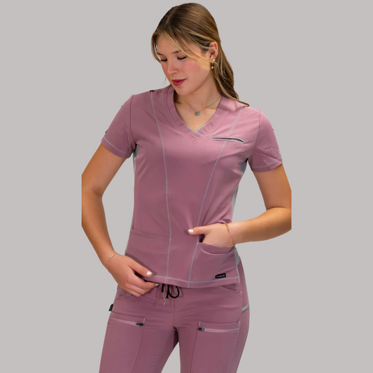 Filipina Quirúrgica Palo de Rosa/Gris 300 Mujer, Scrubs Antifluido