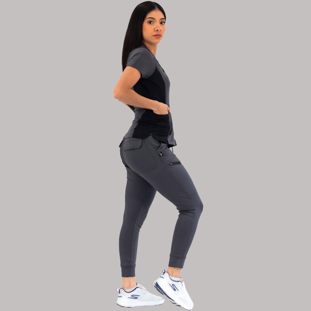 Conjunto Quirúrgico Mujer · Modelo 905 Super Stretch · Gris con Negro