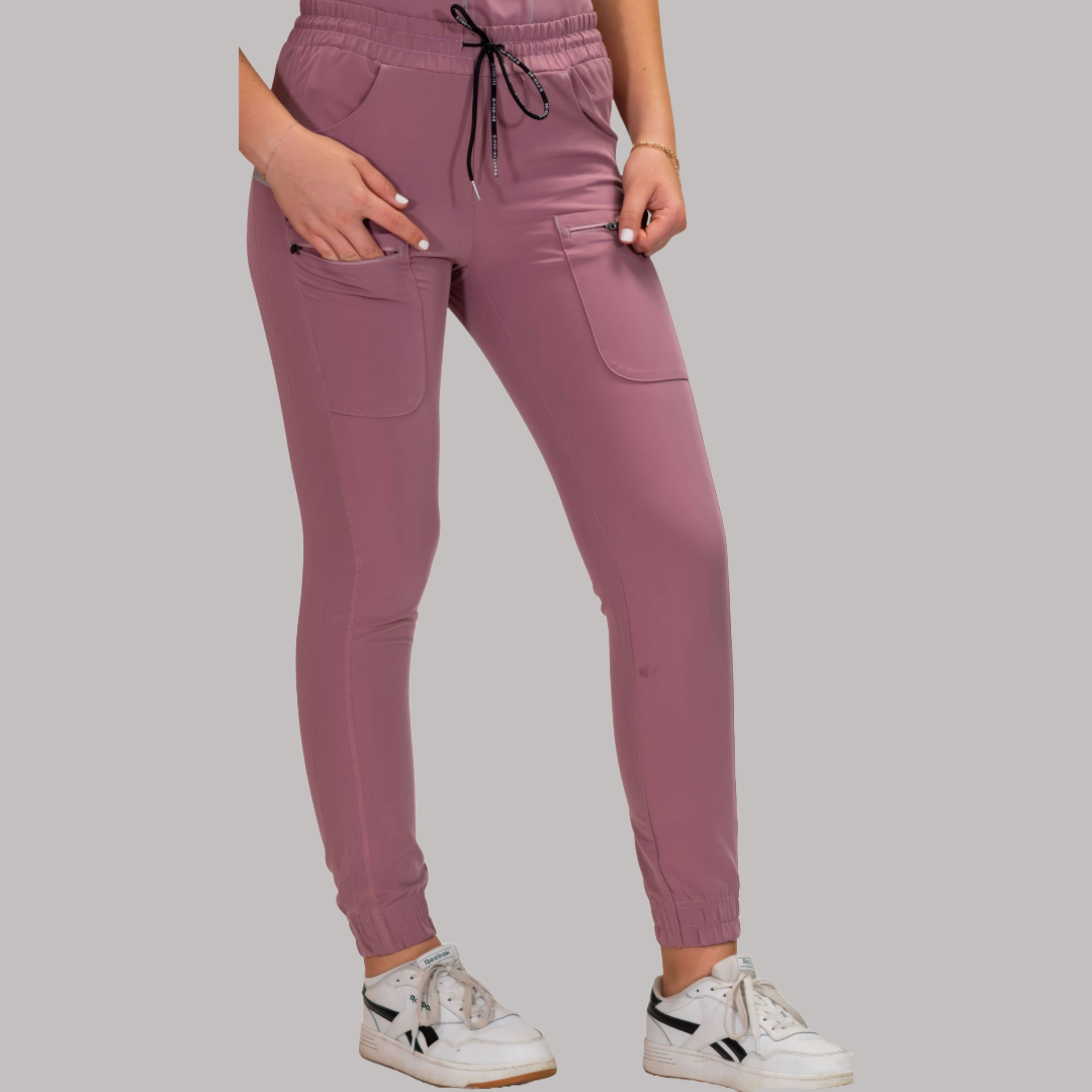 Jogger Quirúrgico Palo de Rosa Mujer, Scrubs Antifluido Est. 300