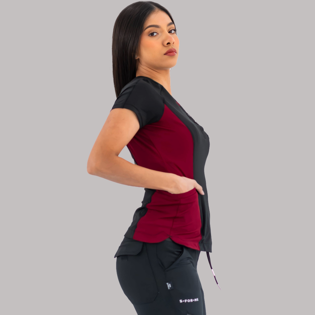 Conjunto Quirúrgico Mujer · Modelo 905 Super Stretch · Negro con Vino