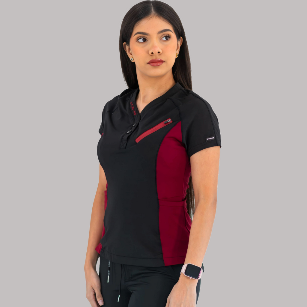 Conjunto Quirúrgico Mujer · Modelo 905 Super Stretch · Negro con Vino