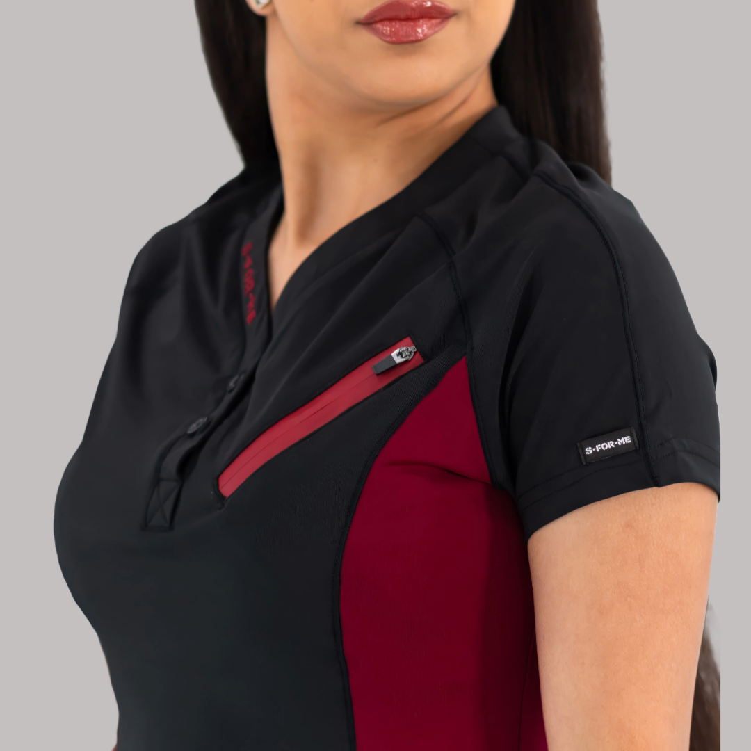 Conjunto Quirúrgico Mujer · Modelo 905 Super Stretch · Negro con Vino