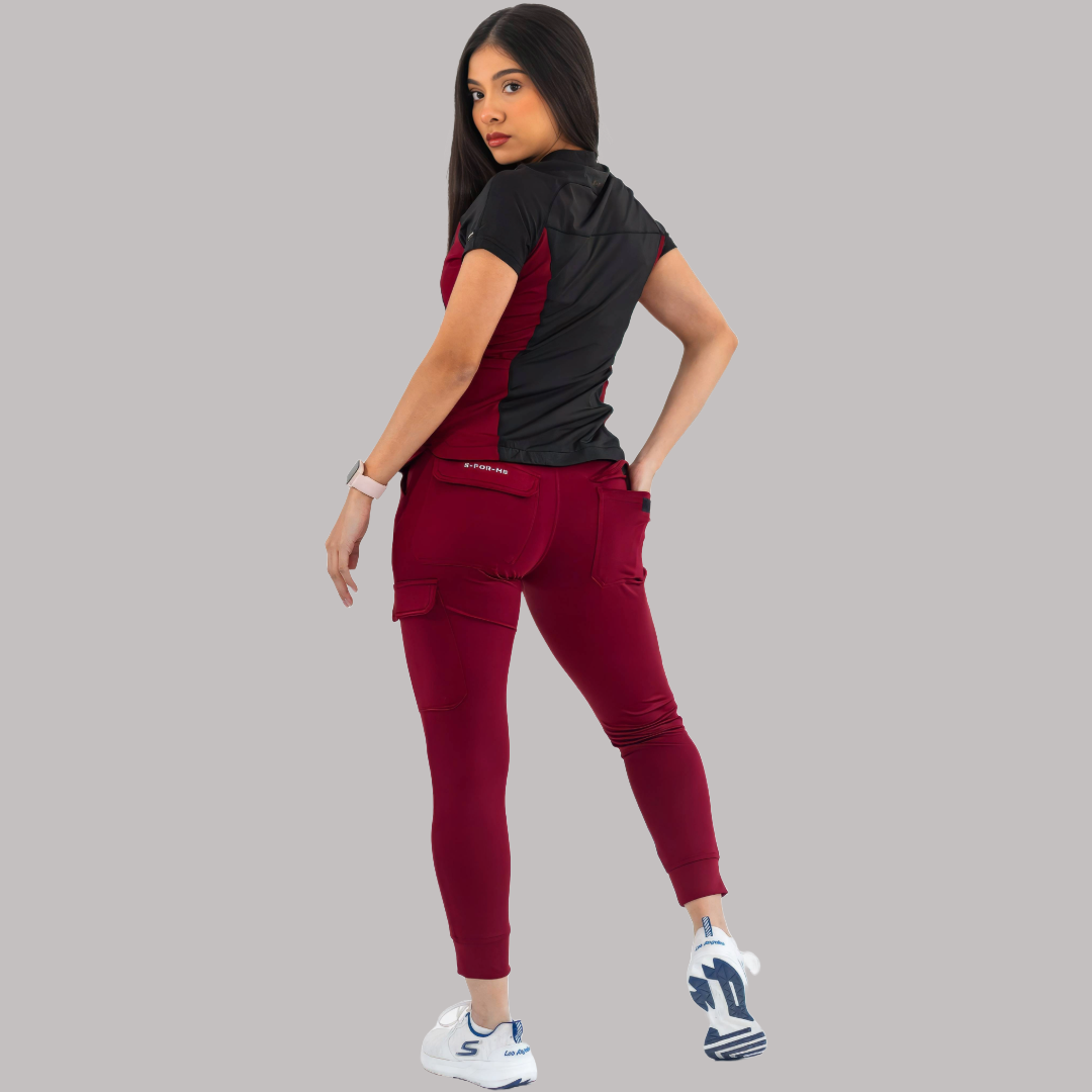 Conjunto Quirúrgico Mujer · Modelo 905 Super Stretch · Negro con Vino