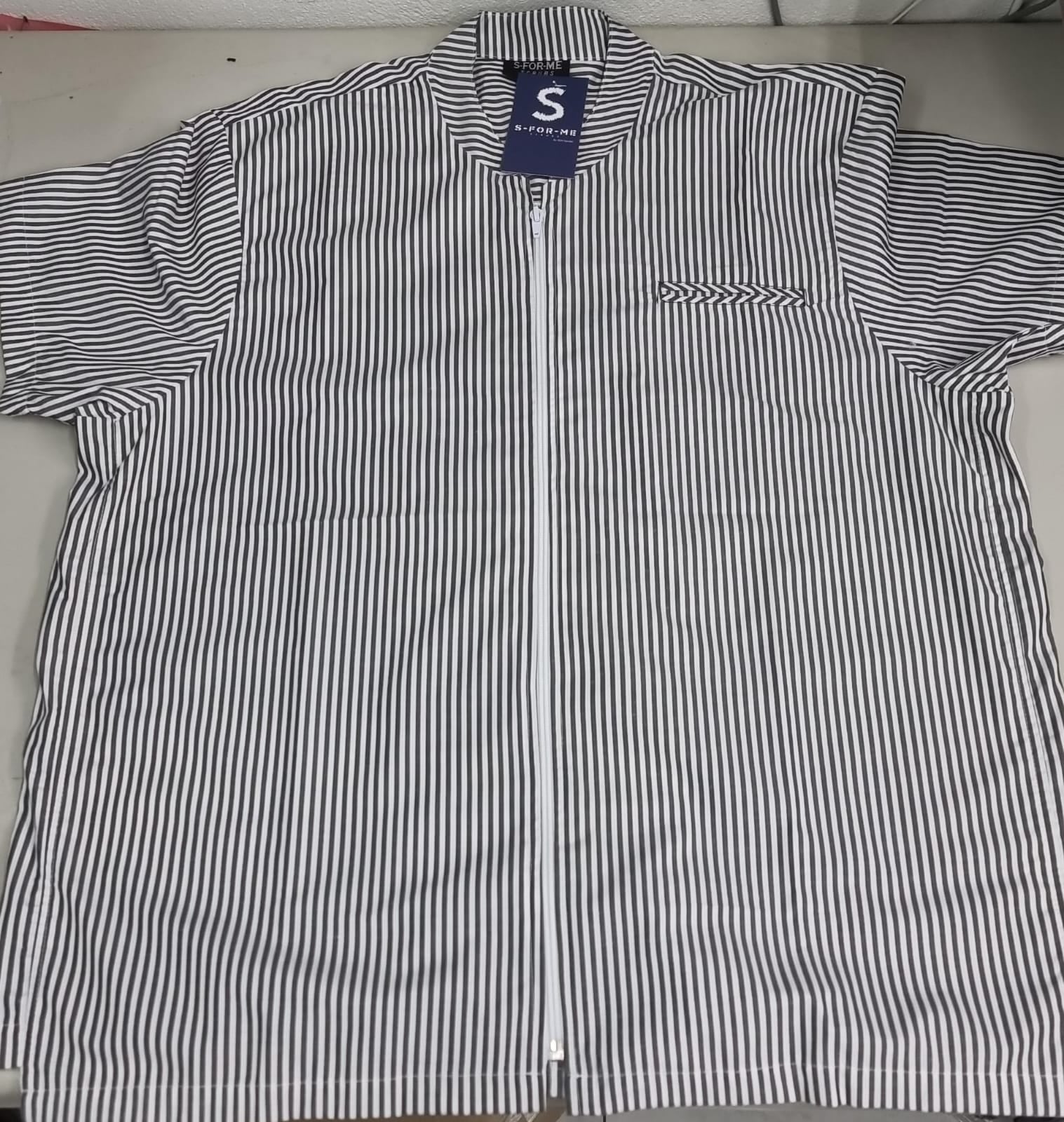 Filipina Mao Lineas Blanco-Gris Oxford Con cierre Hombre