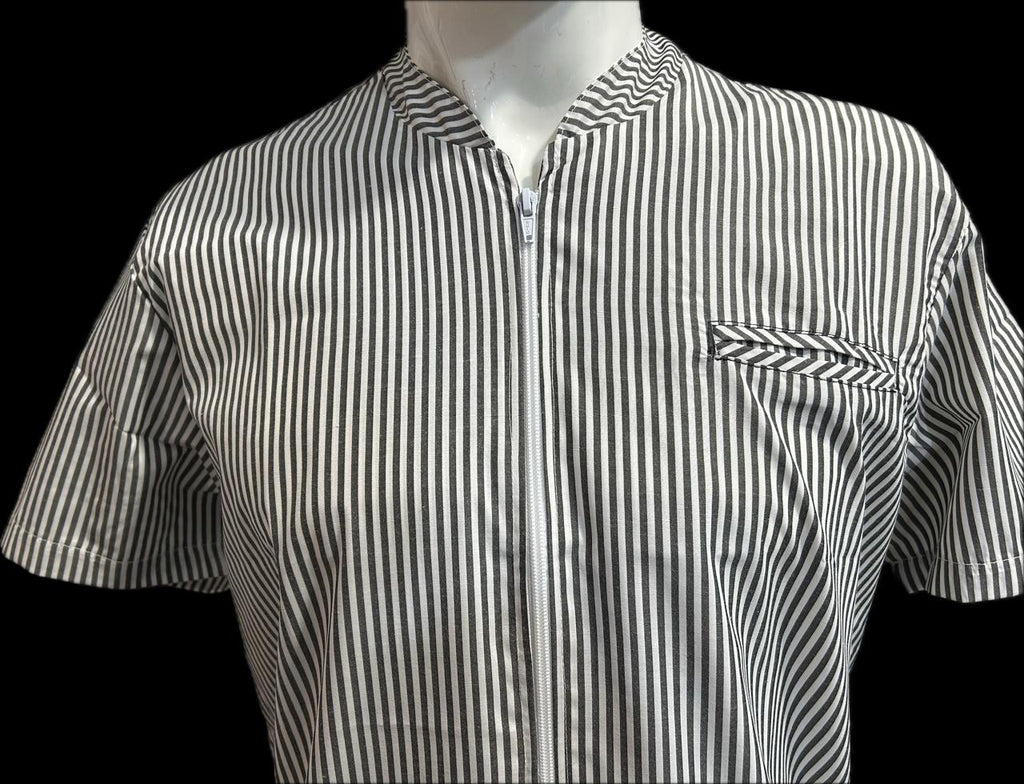 Filipina Mao Lineas Blanco-Gris Oxford Con cierre Hombre