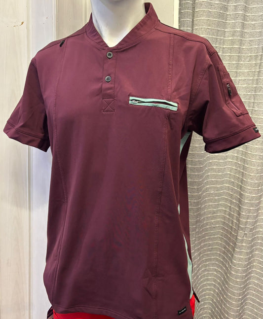Men’s Scrub Top 901 Vino con costado Menta Super Stretch unica