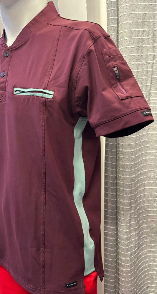 Men’s Scrub Top 901 Vino con costado Menta Super Stretch unica
