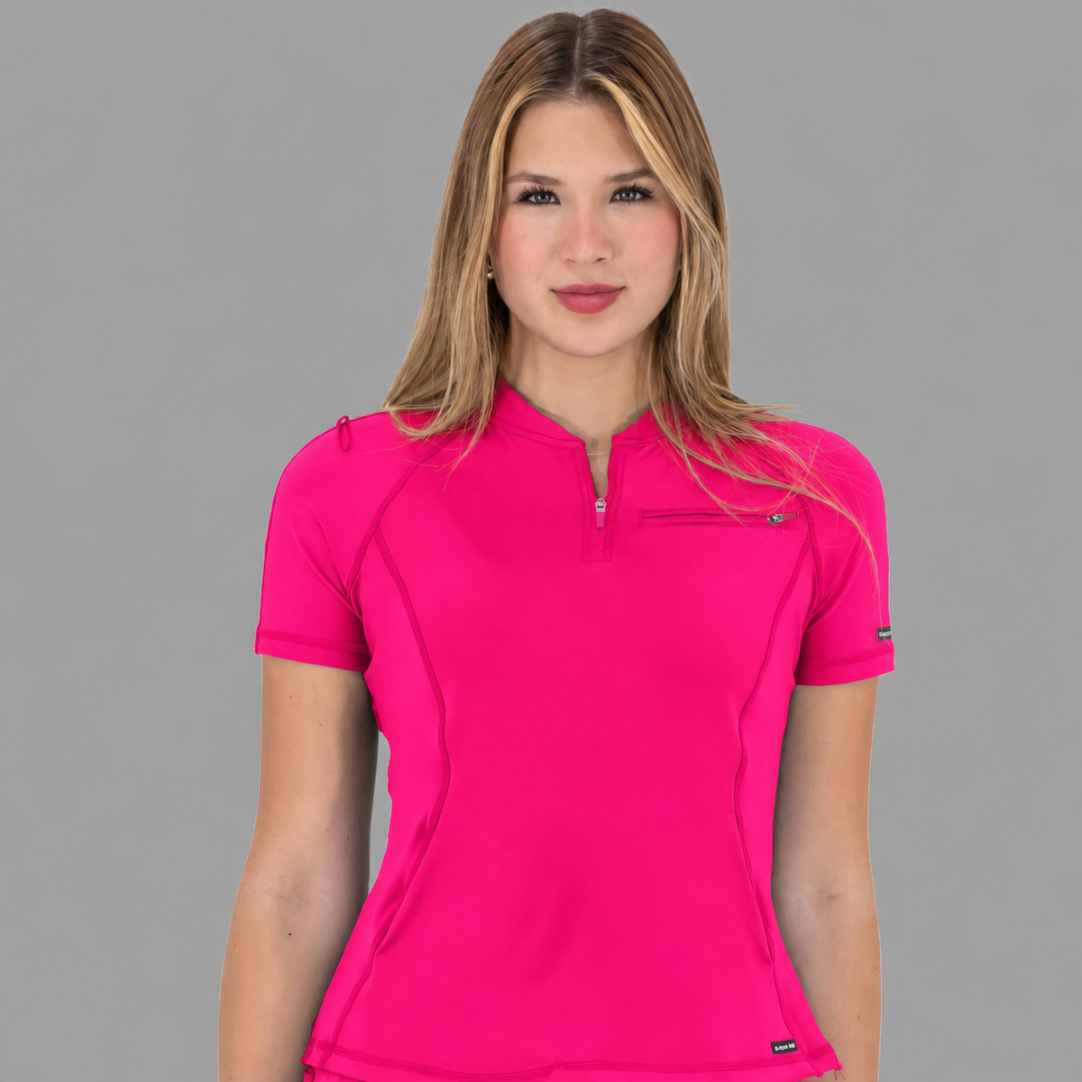 Filipina quirúrgica mujer 920 rosa fucsia — detalle bolsillo pecho welt con zipper