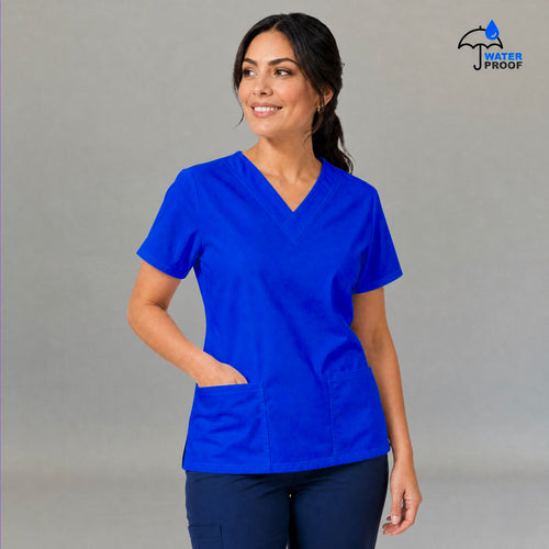 Filipina médica Azul Rey para mujer con cuello en V cruzado modelo FW 502