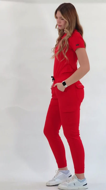 Vídeo del conjunto 905 mujer rojo, filipina y jogger; piezas vendidas por separado